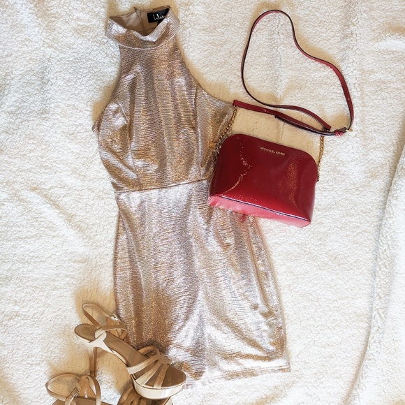 Lulus Dresses & Skirts - Lulus Diamond Heart Gold Halter Mini Dress